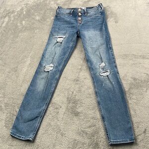 Abercrombie Kids 13/14 High Rise Jean Jegging Pull On Faux Botton Distressed